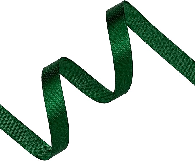 Green Satin Ribbon 3/8 inch X Continuous 50 Yards, Single Face Polyester Ribbon Perfect for Gift Wrapping, Flower Bouquet, Wedding Decor, Crafts, Bow Making, Sewing and More