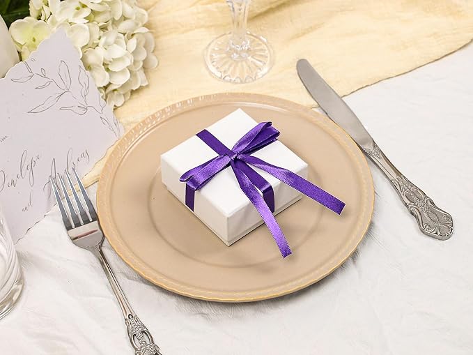 Purple Satin Ribbon 3/8 inch X Continuous 50 Yards, Single Face Polyester Ribbon Perfect for Gift Wrapping, Flower Bouquet, Wedding Decor, Crafts, Bow Making, Sewing and More