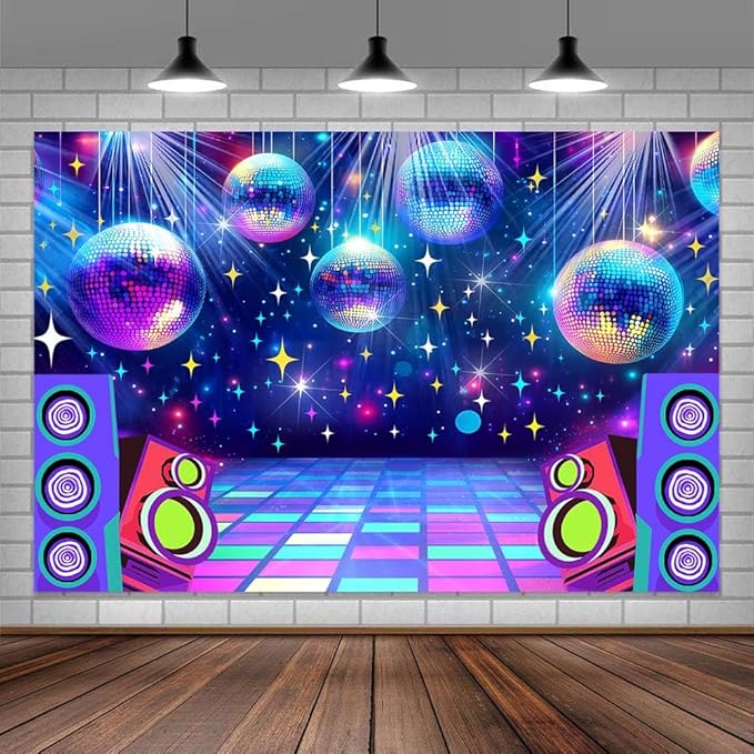 Dance Party Backdrop Retro 80s 90s Theme Stage Dance Ball Music Birthday Party Decoration DJ Photography Background 12 x 10 ft for Baby Shower Picture Photo Shoot Polyester Fabric,Multi1