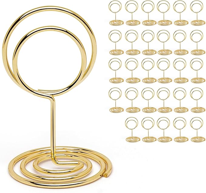 30PCS Table Number Holders Place Card Holder - Photo Holders for Tables, Cards Stand Name Menu Clips,Small Table Sign Holders for Wedding Anniversary Birthday Party (Gold)
