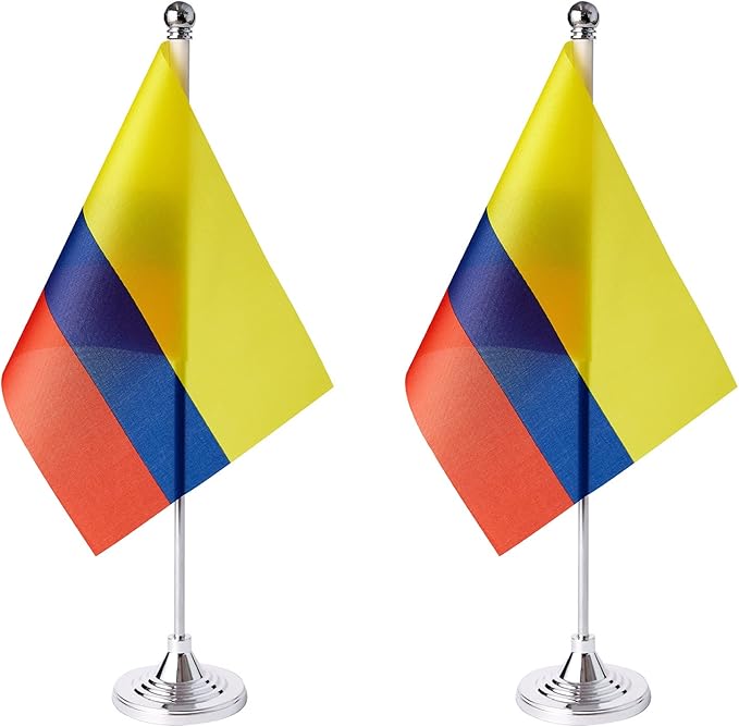 ZXvZYT 2 Pack Colombia flag Colombian Table Flag Small Mini Colombian Desk Flags With Stand Base,International Festival Events Celebration Decorate,Home office Decorations