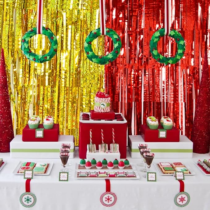BEISHIDA 4 Pcs Red and Gold Party Streamers Fringe Foil Curtain Backdrop Tinsel Background Party Decoration for Chinese New Years Graduation Birthday Wedding Anniversary Christmas Party Decoration