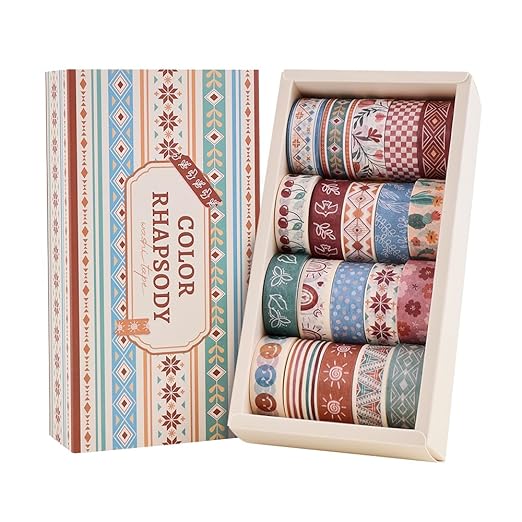 20 Rolls Bohemia Theme Washi Tape Set,Writable Decorative Tapes for Scrapbooking, Bible Journaling, Bullet Journaling, 0.6"x79" per Roll