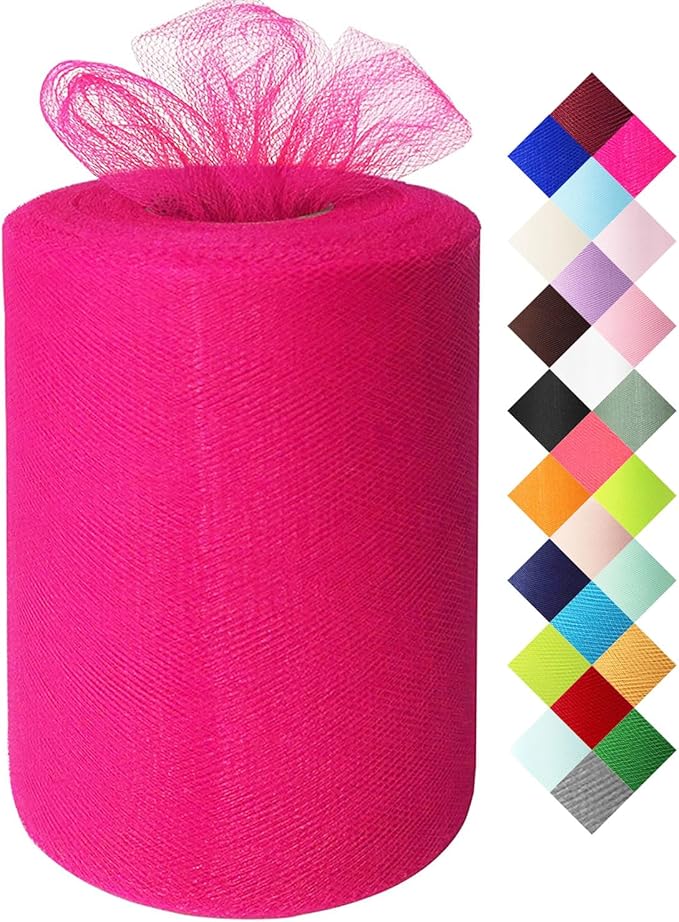 Fuchsia Tulle Fabric Roll 6 Inch X 300 FT (100 Yards) Matte Tulle Ribbon Netting Mesh Spool for DIY Tutu Skirt Wedding Bow Gift Wrapping Baby Shower Christmas Party Halloween Decorations