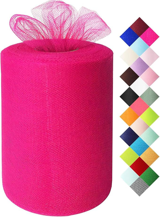 Fuchsia Tulle Fabric Roll 6 Inch X 300 FT (100 Yards) Matte Tulle Ribbon Netting Mesh Spool for DIY Tutu Skirt Wedding Bow Gift Wrapping Baby Shower Christmas Party Halloween Decorations