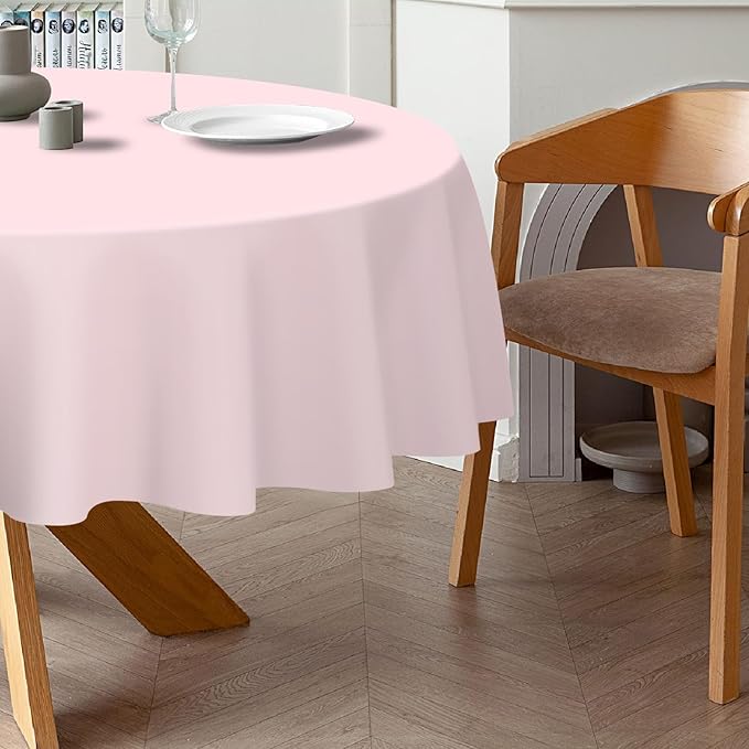 QIKSION Pink Round Tablecloth 6 Pack, 84 Inch Plastic Table Cloth Disposable for Parties