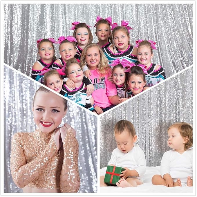 Eternal Beauty Silver Sequin Backdrop, 4x6 Ft Glitter Background Curtains for Shimmer Photography Party Wedding Birthday Back Drop Decor
