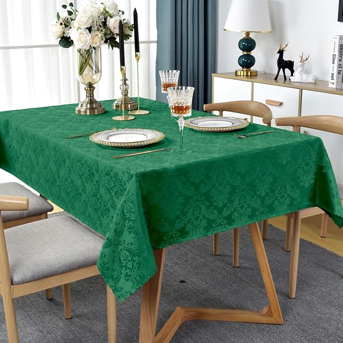 SASTYBALE Jacquard Tablecloth Rectangle, Damask Table Cloth SpillProof Wrinkle Resistant Tablecloths, Soft Polyester Oblong Table Cover for Kitchen, Dinner, Parties (Dark Green, 60X84)