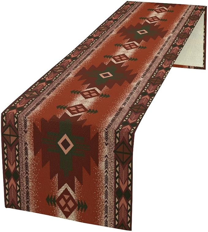 Aztec Table Runner Southwestern Ethnic Style Geometric Navajo Tribe Abstract Pattern Vintage Rustic Table Dinner Table Runner 13x60 Inch