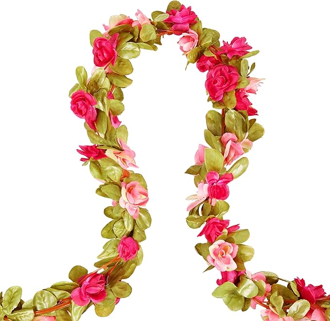 6 Pcs x 8.2 ft Flower Garland Artificial Rose Vine Flowers with Green Leaves Hanging Fake Roses Vine for Room Party Home Wedding Birthday Christmas Wall Arch Decor, Fall Purple Flower