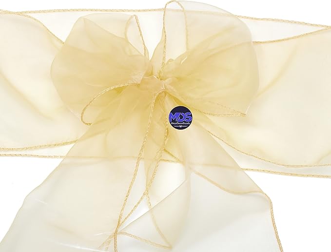 MDS Pack of 125 PCS Organza Chair Sashes Wider Dining Chair Bows Ribbon Tie Back for Wedding Party Birthday Bridal Shower Reception Event Banquet Home Chair Cover Decoration - Beige