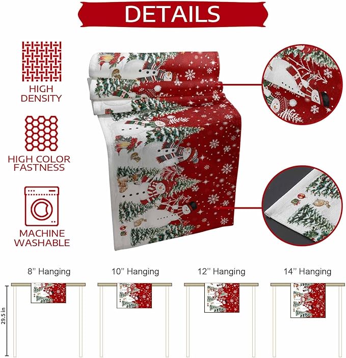 Christmas Snowman Cotton Linen Table Runner for Dining Kitchen, Xmas Tree White Snowflakes Winter Wedding Outdoor Party Tablerunners Decoration, Dresser Scarf Coffee Tablecloth Runners 13x48 Inches