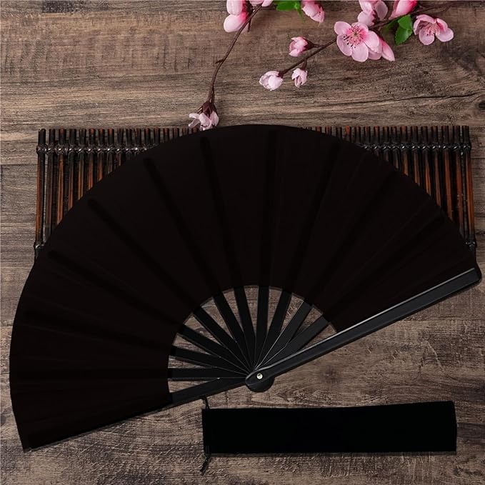 13inch Large Rave Fan Popping Clacking Fans for Line Dancing,Hand Fans for Women Foldable,Boots on The Ground Fan,Portable for Outdoor,Wedding,Party,Decoration (6pcs Black)