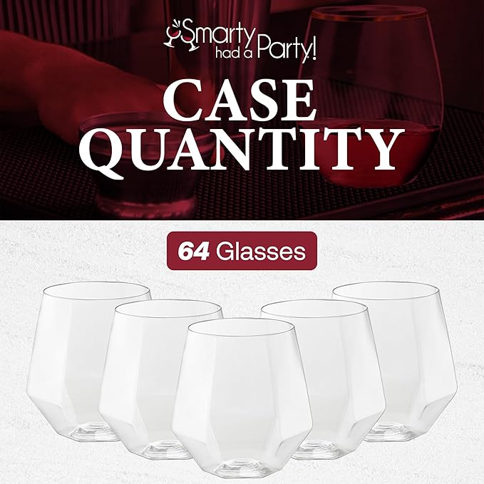 Smarty Had A Party 12 oz Wine Goblets Pack of 64 Clear Stemless Plastic Goblets, Unbreakable and Disposable for Parties and Events