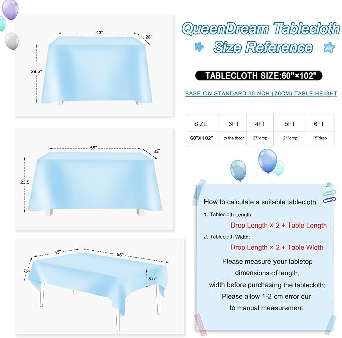 QueenDream Sequin Tablecloth 60"x102" Sparkly Party Table Cloths Sequin Table Cloth Overlay for Wedding Birthday Baby Shower Decoration Baby Blue