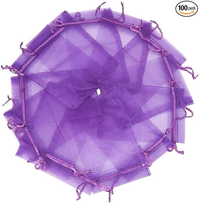 Wudygirl 100pcs Sheer Organza Bags 5‘’x7‘’ Purple Drawstring Packages License Jewelry Lipstick Pouches Baby Shower Party Wedding Favors Cookies Candy Favor Bags(100pcs Purple 5X7)
