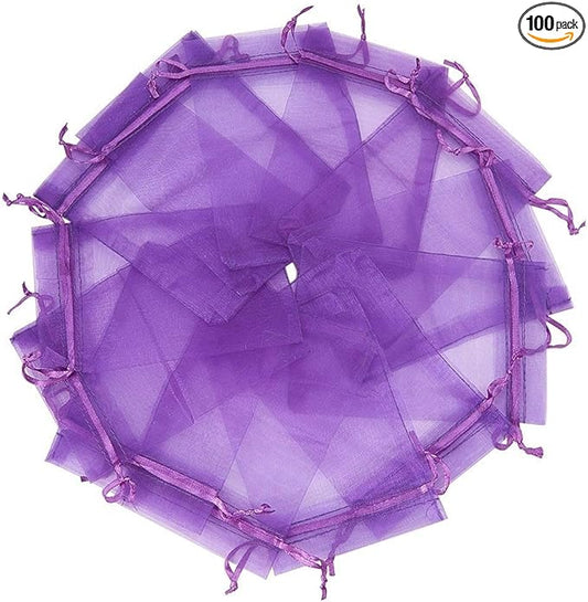 Wudygirl 100pcs Sheer Organza Bags 5‘’x7‘’ Purple Drawstring Packages License Jewelry Lipstick Pouches Baby Shower Party Wedding Favors Cookies Candy Favor Bags(100pcs Purple 5X7)