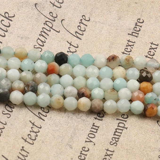Song Xi 90pcs 4mm Natural Amazonite Gemstone Beads Faceted Round Loose Stone Beads for Jewelry Making