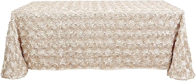 Efavormart 90"X132" Beige Grandiose 3D Rosette Satin Rectangle Tablecloth for Wedding Party Event