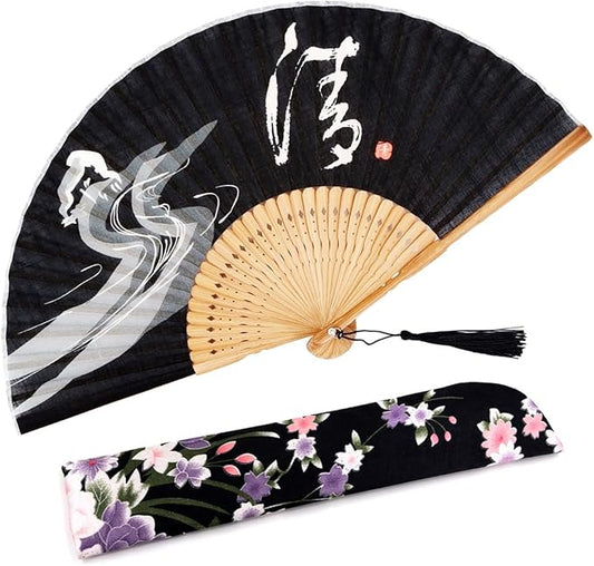 Amajiji Small Folding Hand Fan for Women, Chinese Japanese Vintage Style Bamboo Silk Fans for Party Wedding Dancing Decoration Gift Performance (AM-30)