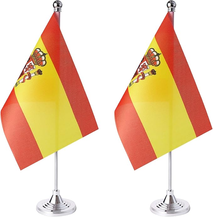 ZXvZYT 2 Pack Spain flag Spanish Table Flag Small Mini Spanish Desk Flags With Stand Base,International Festival Events Celebration Decorate,Home office Decorations