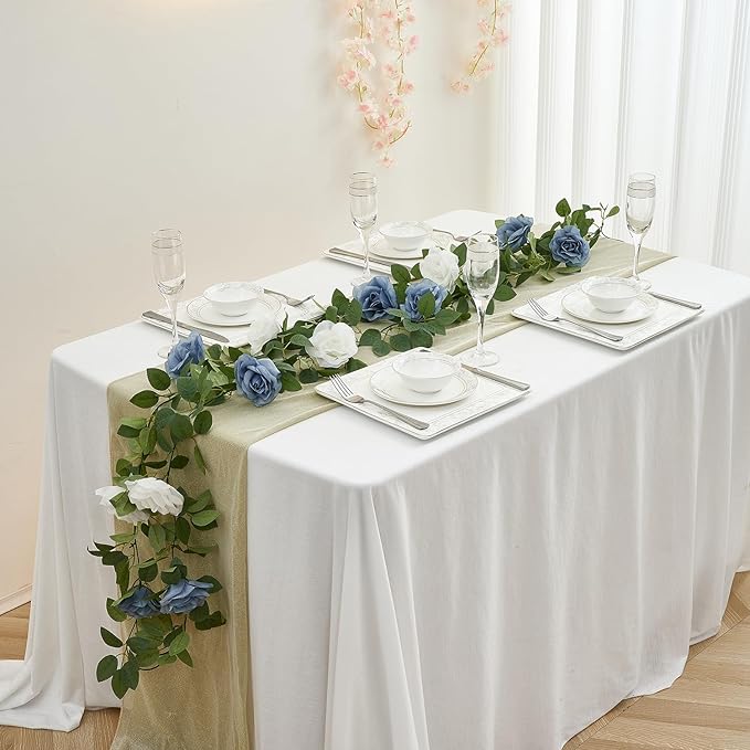 Artificial Rose Garlands Rose Vines Leaves Banners Hanging Floral Garland Fake Rose Flower Vine for Wedding Arch Ceremony Home Garden Outdoor Party Wall Decorations