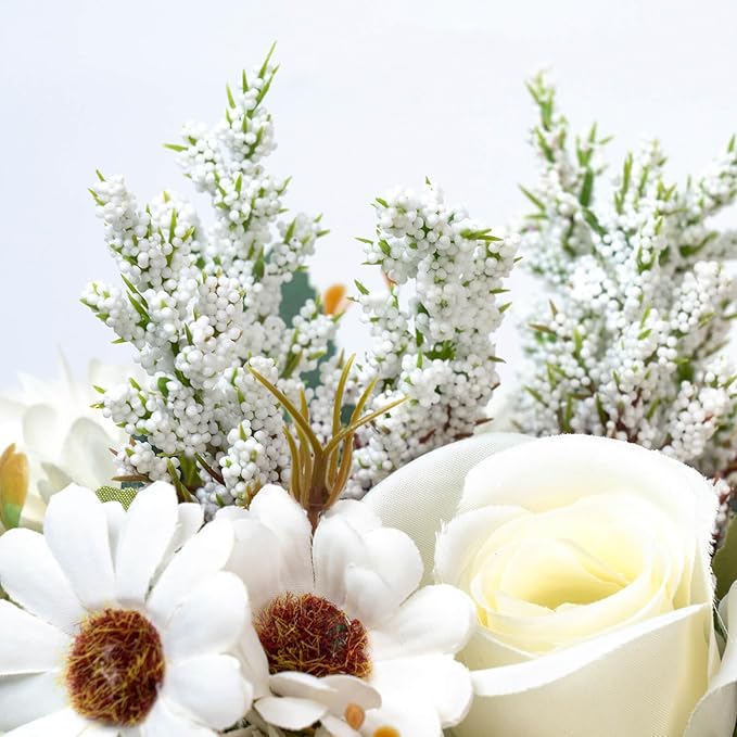 Epicpetal Fake Flowers in Vase, Artificial Pink Flowers in Vase for Decoration Faux Flowers Fake Floral for Home Decor Indoor Dining Table Centerpiece (White)