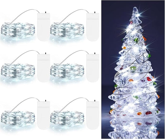 TingMiao Cool White Fairy String Lights Battery Operated LED Starry Lights 7.2ft 20 LEDs Silvery Copper Wire for Christmas DIY Decoration Wedding Party (6 Pack)