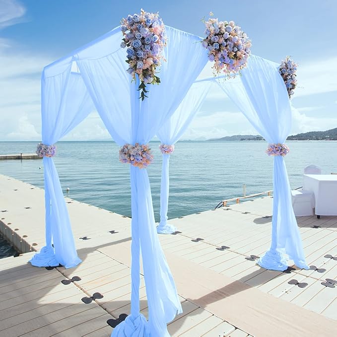 PARTISKY 10ftx10ft Blue Chiffon Sheer Backdrop Curtains, Wrinkle-Free Wedding Backdrop Drapes for Birthday Party Ceremony Arch Stage Decor Background for Photography 5ft x 10ft,2 Panels