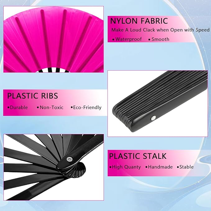 13inch Large Rave Fan Popping Clacking Fans for Line Dancing,Hand Fans for Women Foldable,Boots on The Ground Fan,Portable for Outdoor,Wedding,Party,Decoration (6pcs Pink)