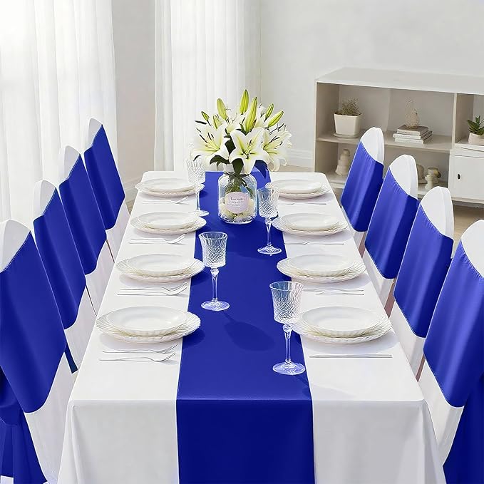 SHEJIZE 2 Pack Royal Blue Satin Table Runner 12x108 Inches Long, Bright Silky Smooth Satin Table Runner Table Decor for Wedding Banquet Christmas Prom Event Birthday Party