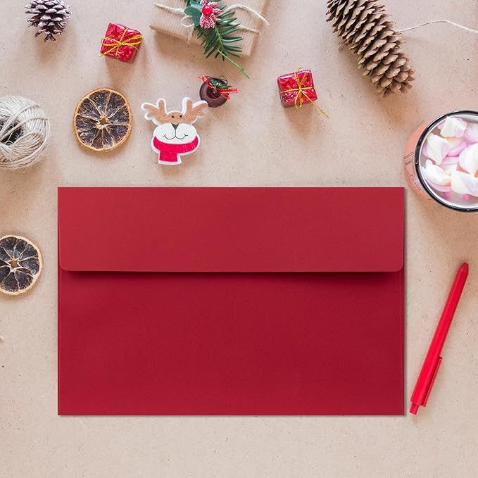 A9 Envelopes Red 5.75x8.75 Invitation Envelopes Self Seal Pack of 50 Blank Envelopes for Cards Red