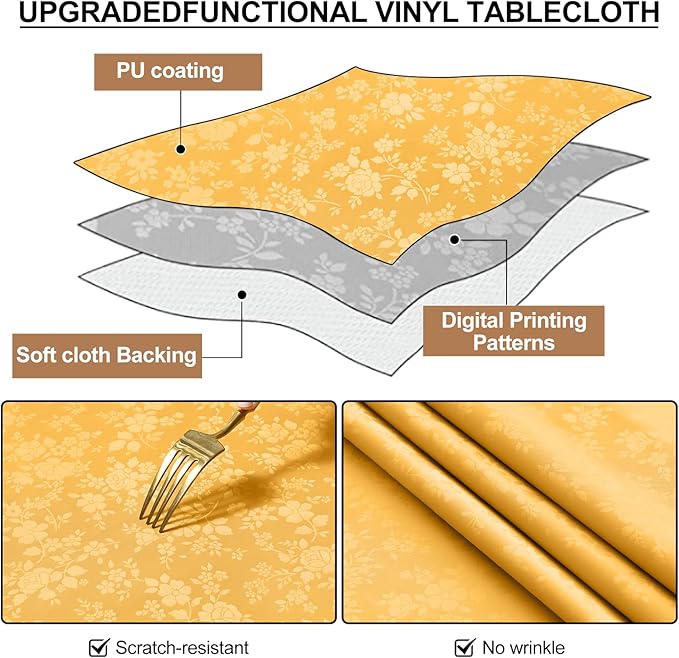 Smiry Rectangle Table Cloth, Waterproof Heavy Duty Vinyl Tablecloths, Wipeable Washable Table Cover for Kitchen and Dining Room (Mustard Yellow, 60" X 120")