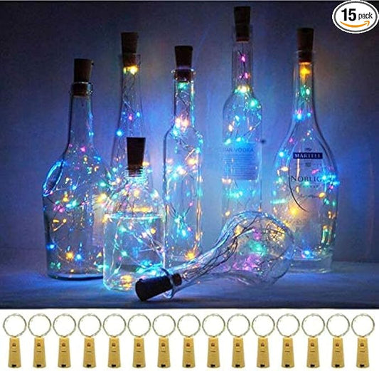 20 LED Wine Bottle Lights with Cork, 15 Pack Battery Operated Cork Shape Fairy Light Waterproof Mini Copper Silver Wire String Lights for Party, Wedding, Christmas, Bedroom Decor (Multicolor)