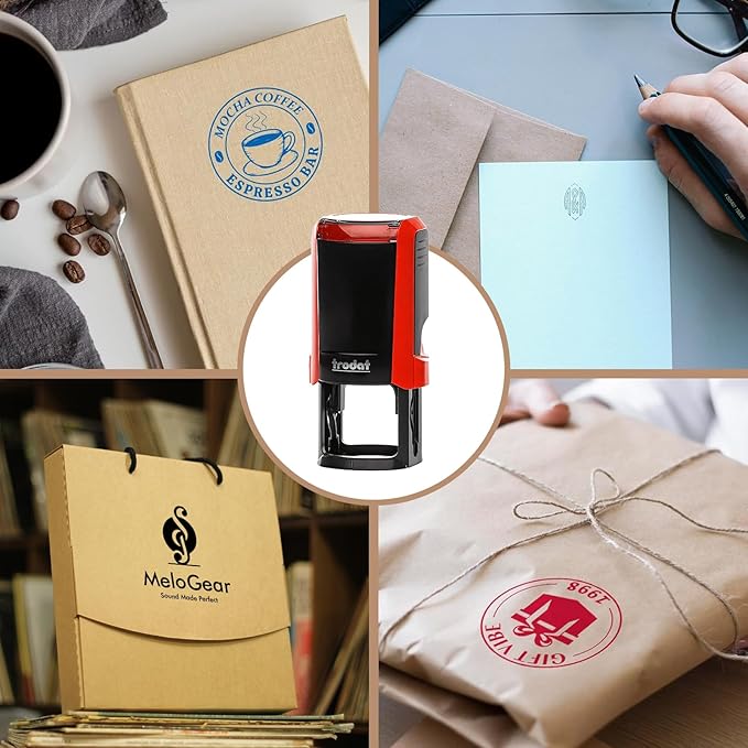 Custom Logo Stamps Self Inking, Customized Address Name Stamp, Personalized Stamp Image or Text,4 Different Sizes,5 Ink Color Options (Round)