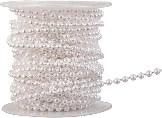3mm Millet Beads Crafts Faux Pearl Beads Garland Pearl Bead Roll Strand of Pearls to Decorate Floral Centerpieces Wedding Party Favor Christmas Tree(33 Feet White)