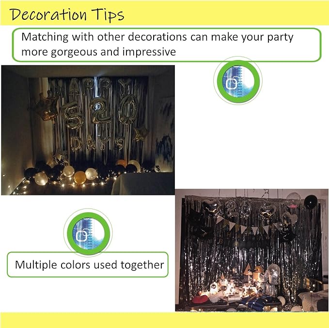 Black Foil Fringe Backdrop Curtains,2 Pack Tinsel Streamers Birthday Party Decorations,Black Fringe Backdrop for men birthday Decorations,Graduation/Prom/Emo/Wars/Halloween Party Decorations,3.3x6.6ft