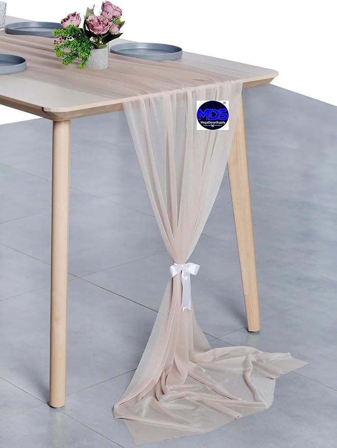 MDS Halloween Chiffon Table Runner - 10 Pack, 29 x 170 Inches, 14ft Each - Sheer Spooky Table Runners for Haunted House Parties, Trick-or-Treat Tables, Witchy Décor, Wedding & Events - Nude