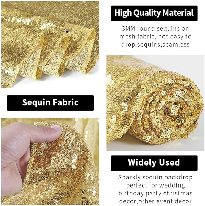 Hahuho Gold Sequin Backdrop Curtain, 2PCS 2FTx8FT Glitter Backdrop Curtain for Parties, Christmas, Wedding, Party Decoration（2 Panels, 2FT x 8FT, Gold