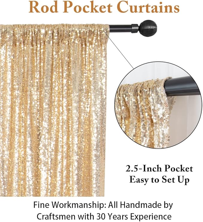 ShiDianYi Sequin Backdrop Curtain 10x10 FT Light Gold Sequin Fabric Backdrop for Photography, Parties, Wedding, Birthday, Party, Holiday