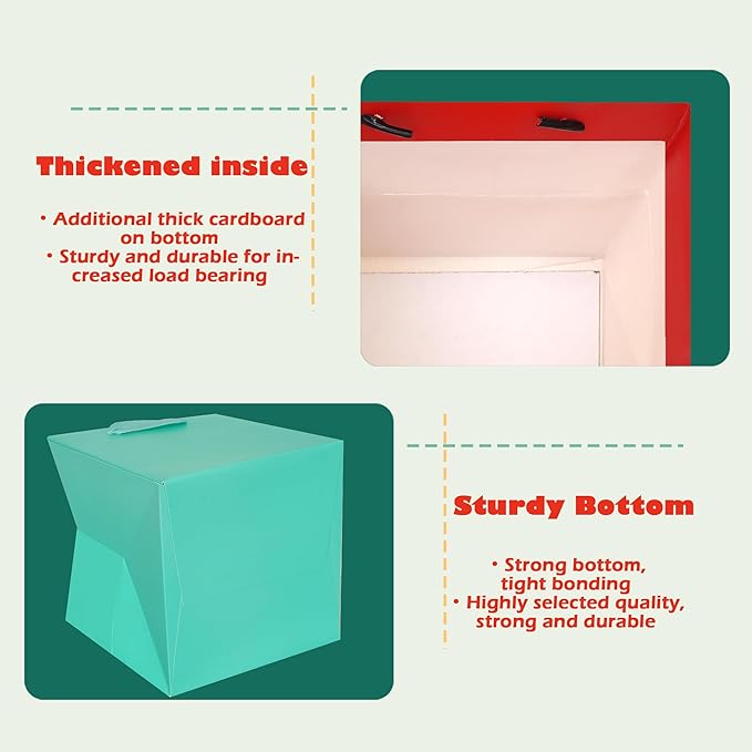ADIDO EVA Teal Blue Square Gift Bags Medium Size Square Bottom Paper Bags with Handles for Party Favor, Shopping Bag (10x10x10 In, 10 CT)