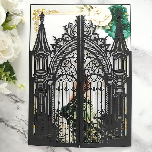 20PCS Laser Cut Wedding Invitations,Wedding Invitation Card Pocket,Quince Invites,Sweet 16 Invitations,Quinceanera Invitations,Laser Cut Invitations For All Occasions (black)