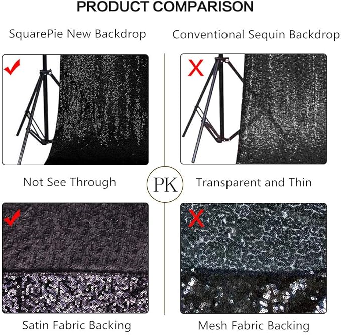 SquarePie Sequin Backdrop Less Transparent Background Sparkly Curtain for Wedding Halloween Party 6FT x 8FT Black