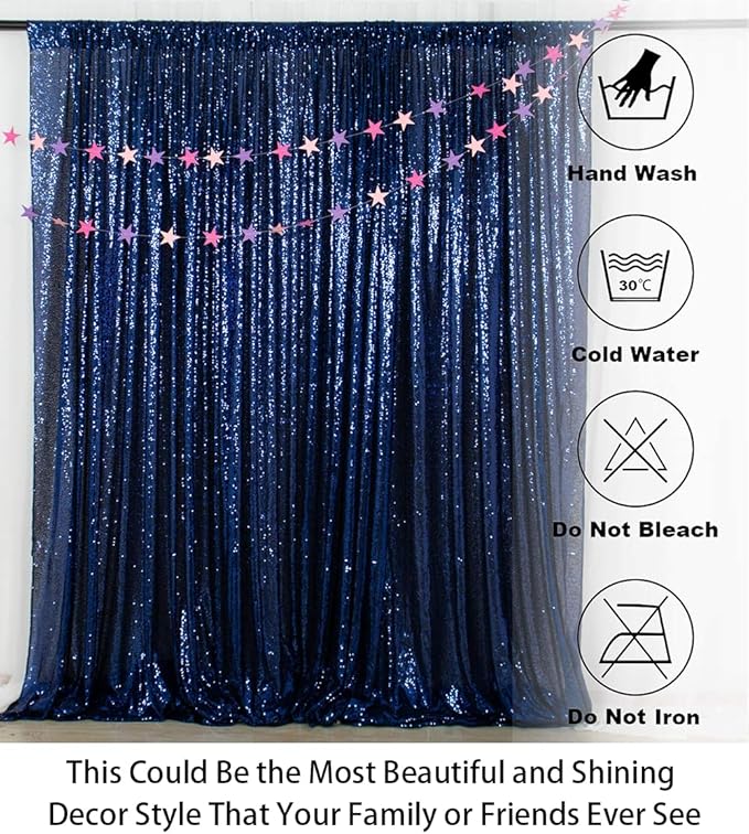 ShiDianYi Navy Blue Sequined 8FTx10FT Wedding & Party Backdrop - Baby Shower/Birthday Backdrop Curtain