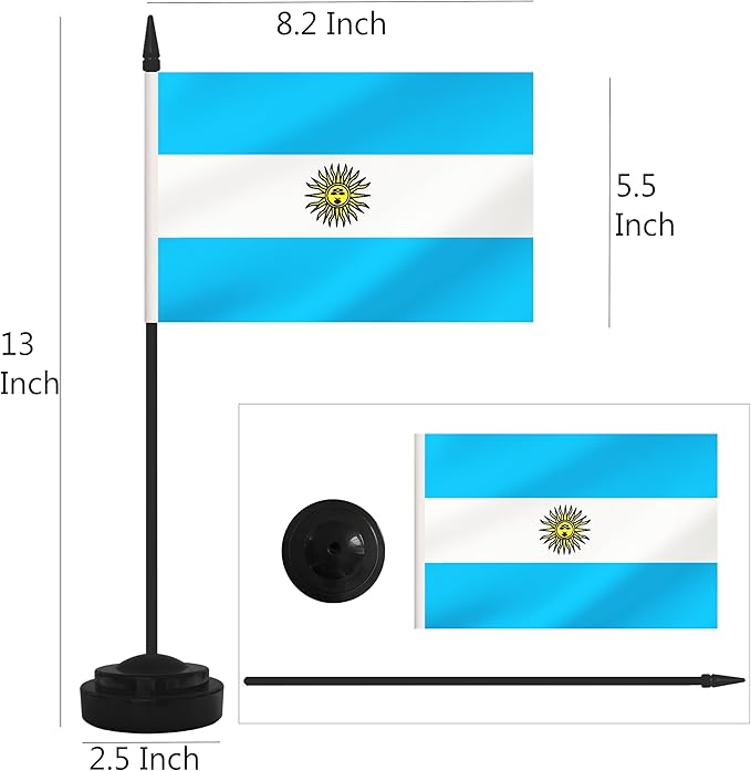 12 Pack Argentina Desk Flags, Argentine Desktop Flag, Small Miniature Office Flags with 12" Black Pole and Black Base, Offices, Classroom, Home, Festival Decoration (Argentina)