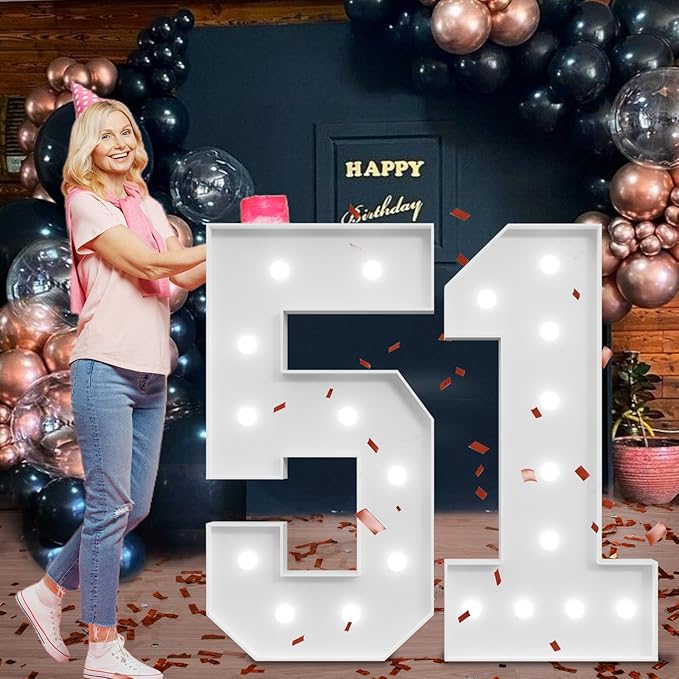 imprsv Marquee Numbers Large 51st-Birthday Decorations: 4ft Light Up Number Party Decor 51 Year Old Women and Men Birthday Decoration Backdrop Anniversary Cardboard Big Mosaic Balloon Frame Number 51
