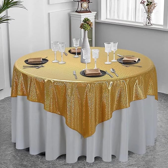 Fitable Gold Sequin Tablecloth for Parties 54x54 Inch - Sparkle Glitter Table Cloth Laser Square Overlay for Wedding Baby Shower Ceremony Birthday Holiday Banquet Decoration