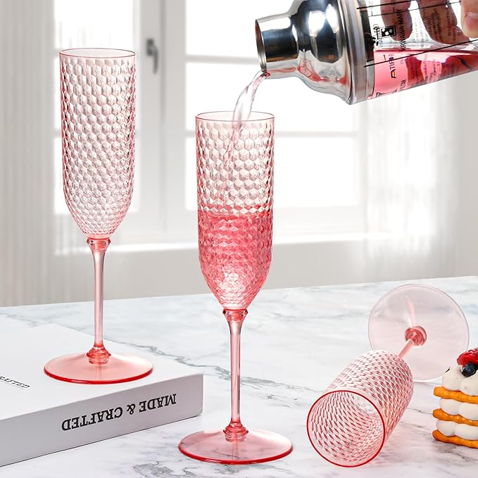 XUWAIDSGN 48 Pack Pink Detachable 2 piece Champagne Flutes 5.5 Oz Unbreakable Plastic Mimosa Disposable Champagne Glasses Drinking Cups Stemmed Reusable Wine Toasting Glasses for Wedding