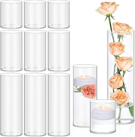 12 Pack Glass Cylinder Vases 4, 8, 12 Inch Tall Clear Vases for Centerpieces Wedding Decoration, Clear Glass Flower Vases Hurricane Floating Candle Holder for Party Table Home Decor