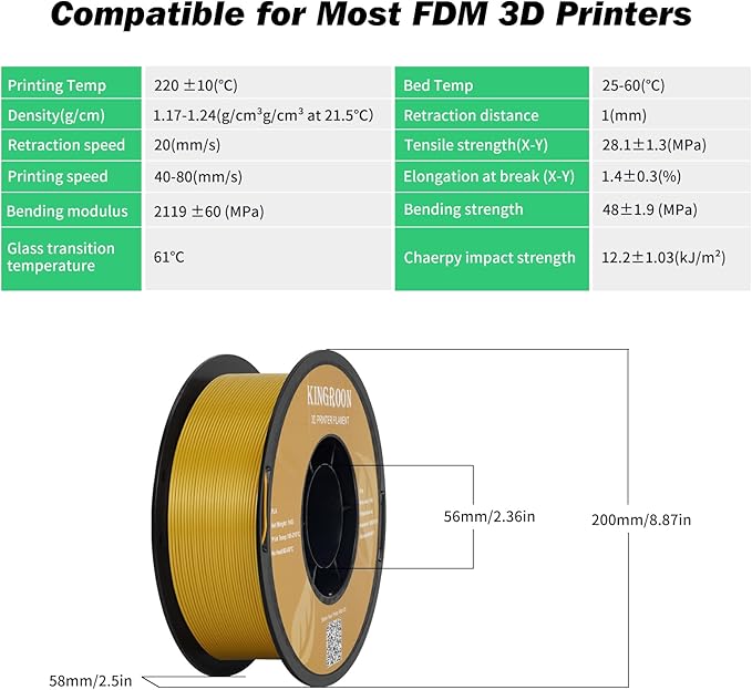 Kingroon PLA Filament 1.75mm 3D Printer Filament Yellow Pla Filament 1kg Filament Dimensional Accuracy +/- 0.02mm, Fit Most FDM Printer,Dark Yellow-Gold